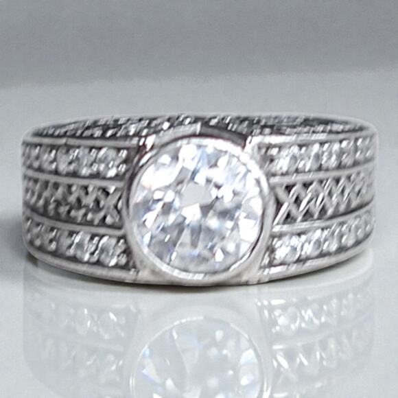 925 Silver Celtic Ring Cubic Zirconia Domed Openwork Engagement Style CZ - Picture 2 of 6